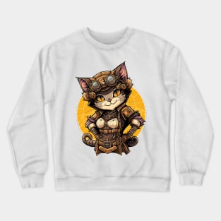 Female Steampunk Mechanic Cat Crewneck Sweatshirt